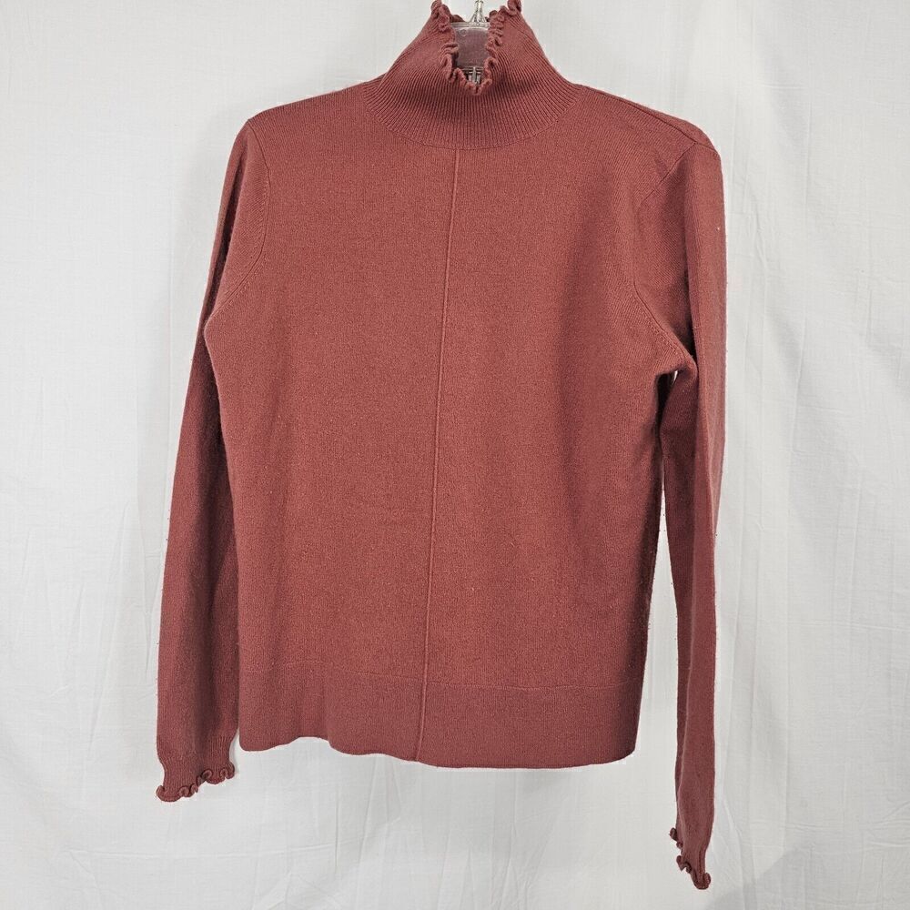 Allude Women's Size Medium Turtle Neck Mauve Colored Ruffled Hem Sleeves & Neck